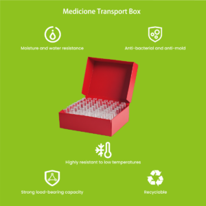 PP medicine transport box — open configuration showing gel pack placement and insulated liner for 2–8°C pharmacy cold chain delivery