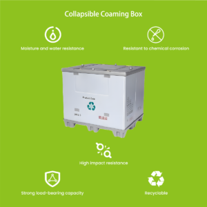 PP honeycomb collapsible coaming box — collapsed flat configuration showing 75%+ height reduction for return logistics