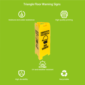 Triangle warning sign detail — fold-flat hinge and dual-sided printing on PP hollow board