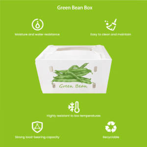 Green bean box breathable corrugated crate preventing chill injury and fiber formation during shipping