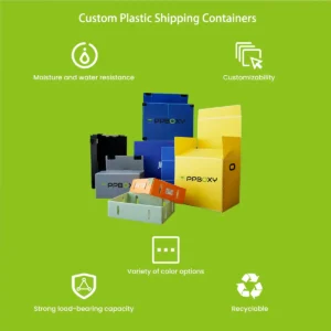 Custom plastic shipping containers with die-cut inserts in warehouse setting