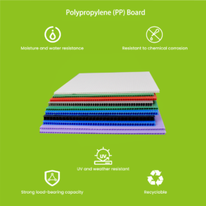 Multi-color polypropylene PP board samples — showing white, black, blue, grey variants