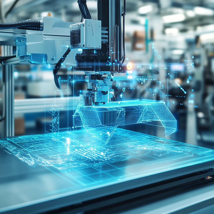 Futuristic technology showcasing 3D printing of Polypropylene Hollow Board for innovative packaging solutions.