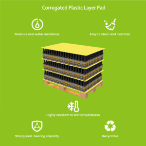 Corrugated plastic layer pad on pallet — warehouse storage application