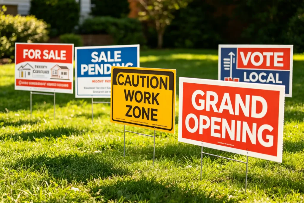 Corflute signs used for outdoor advertising and temporary signage