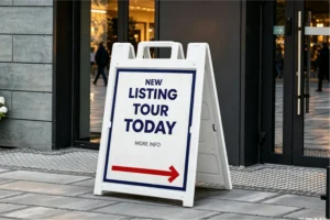 White PP corrugated plastic A-frame sidewalk sandwich board sign