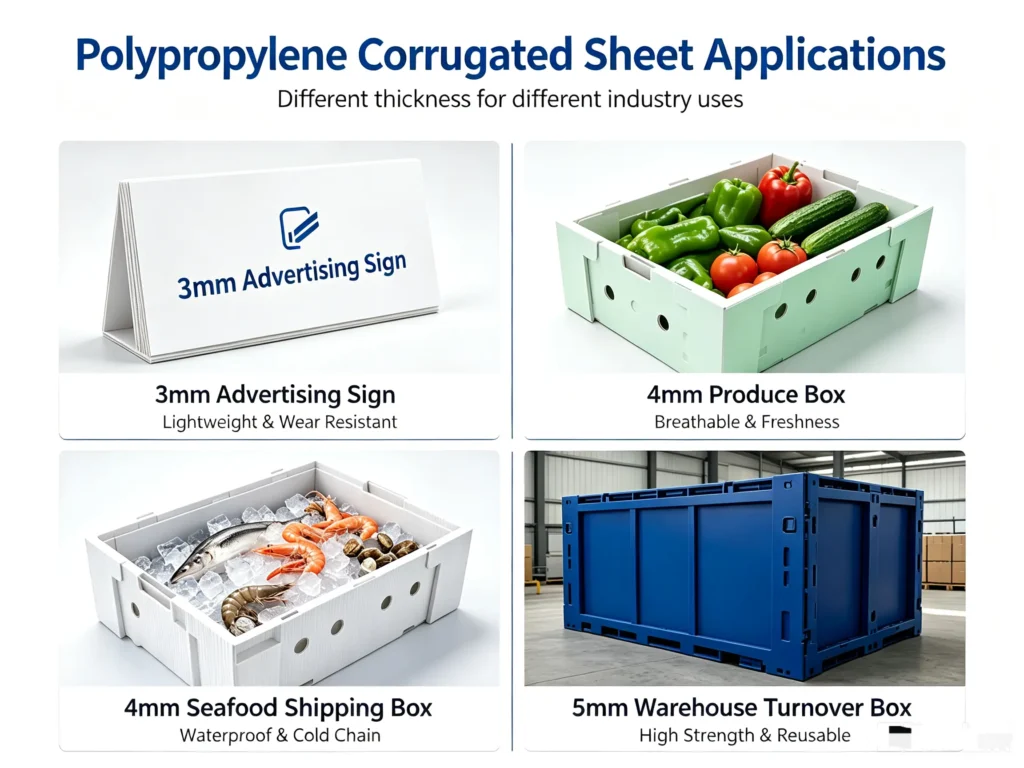 Applications of different polypropylene corrugated sheet thicknesses